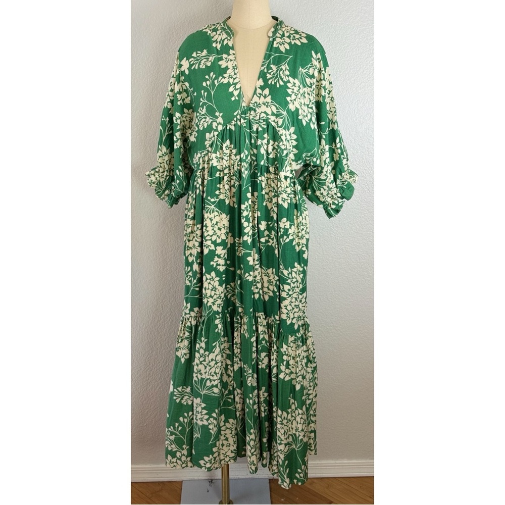 Dress Day Green Floral Maxi Dress with Cream Botanical Print Large - Picture 7 of 10